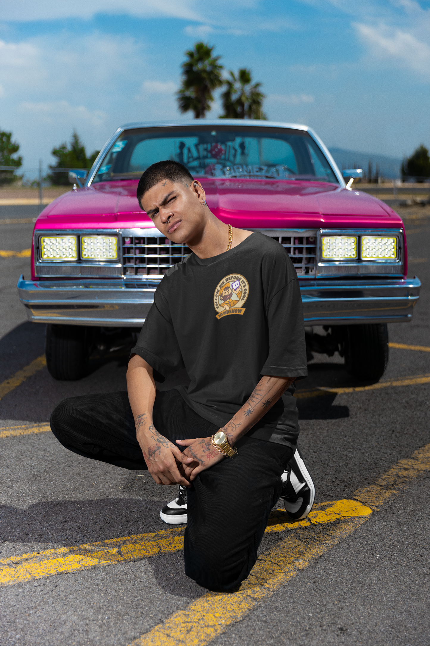 FOLLOW ME BEFORE ITS COOL" HEAVY OVERSIZE TEE "SCHWARZ"