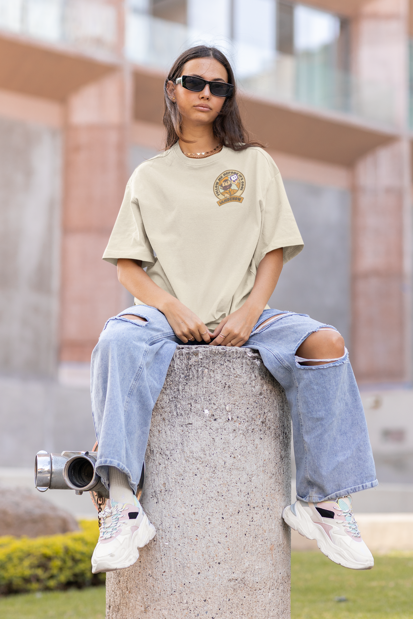 "FOLLOW ME BEFORE ITS COOL" HEAVY OVERSIZE TEE "SAND"
